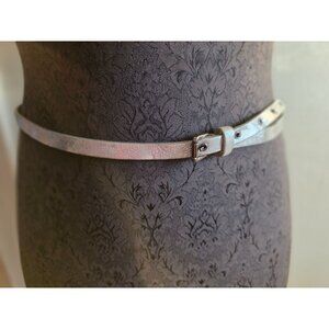 J Crew Metallic Silver Slim Leather Belt Grommet Detailing Size Medium NWOT